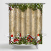 Christmas Background with a Border of Fir Branches and Decoration Shower Curtain - Green Red Gold