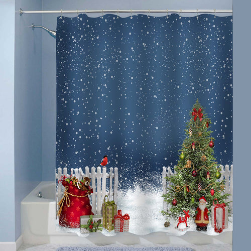 Christmas Tree with Santa Raindeer Shower Curtian - Blue