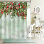 Snowy Festival Ornament Red Berry Leaf Baubles Shower Curtain - Red Green