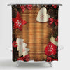 Classic Christmas Decoration on Wooden Background Shower Curtian - Red Brown