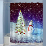 Christmas Tree and Snowman in Deep Snow Shower Curtain - Blue White