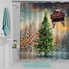 Santa Claus Flying Sleigh Against Christmas Tree Shower Curtain - Gold Green