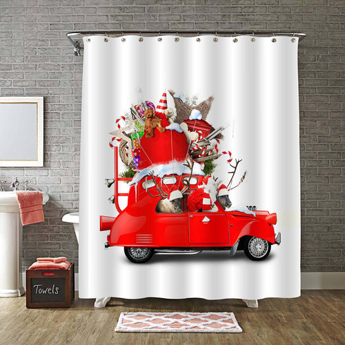 Santa Claus with Reindeer in a Car Shower Curtain - Red