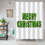 Merry Christmas Lettering Illustration Shower Curtain - Green