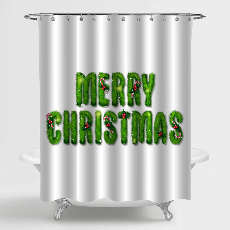 Merry Christmas Lettering Illustration Shower Curtain - Green