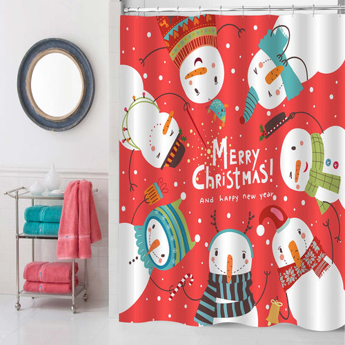 Round Dance of Snowmen Shower Curtain - Red White