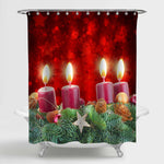 Christmas Tree Braches with Burning Candles Shower Curtain - Red Green