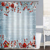 Christmas Background with a Border of Red Berries and Decor Shower Curtain - Red Grey