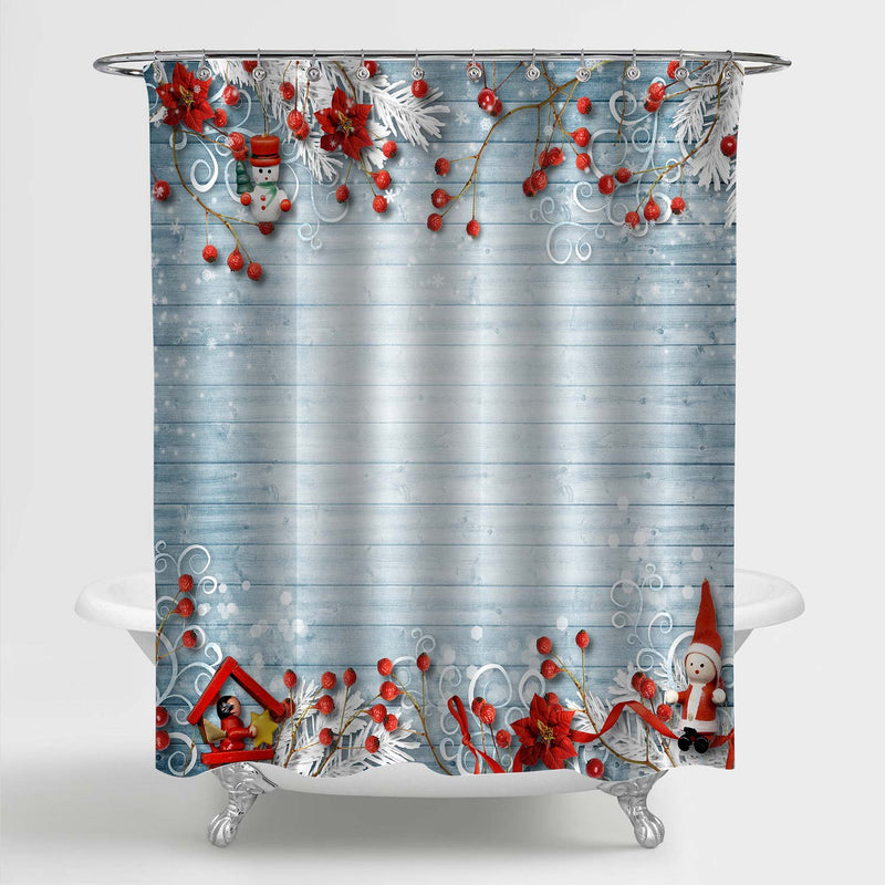 Christmas Background with a Border of Red Berries and Decor Shower Curtain - Red Grey