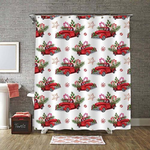 Red Christmas Truck Shower Curtain