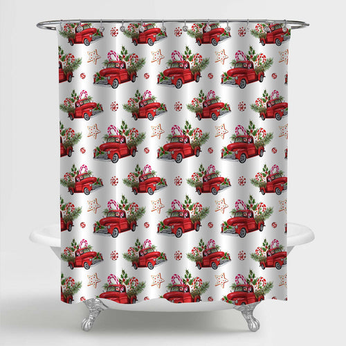 Red Christmas Truck Shower Curtain
