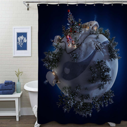 3D Illustration of the Christmas Planet Shower Curtain - Dark Blue