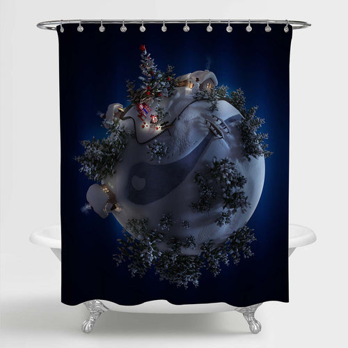 3D Illustration of the Christmas Planet Shower Curtain - Dark Blue