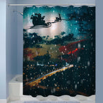 Silhouette of a Flying Goth Santa Claus Against the Background of the Night Sky Shower Curtain - Dark Blue