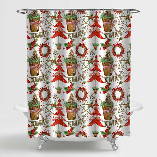 Watercolor Winter Holiday Decorative Ornaments Shower Curtain - Red Green