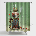 Santa's Workshop Bizarre Industrial Car to Create Gifts Shower Curtain - Green