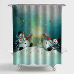 Cheerful Snowman with Christmas Cracker Shower Curtain - Green