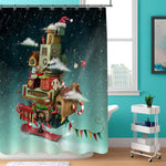 Hurtling Christmas Fantasy House with Gifts Shower Curtain - Green