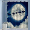 Santa Claus Sleight and Reindeer Silhouette Flying to Bring Gifts Shower Curtain - Blue White