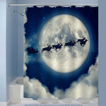 Santa Claus Sleight and Reindeer Silhouette Flying to Bring Gifts Shower Curtain - Blue White