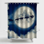 Santa Claus Sleight and Reindeer Silhouette Flying to Bring Gifts Shower Curtain - Blue White