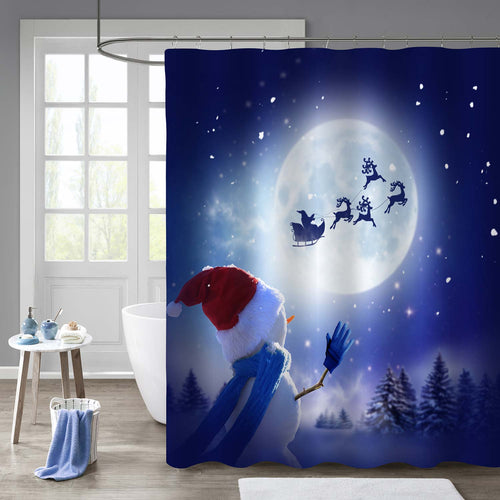 Snowman Standing in Winter Shower Curtain - Blue