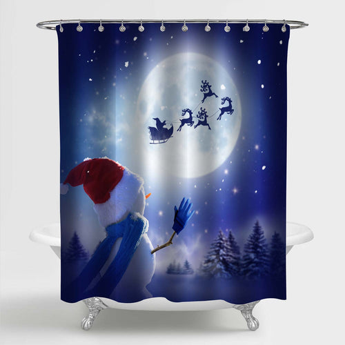 Snowman Standing in Winter Shower Curtain - Blue