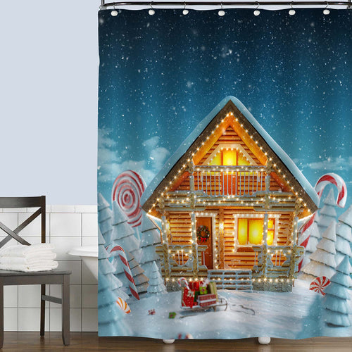 House Decorated at Christmas Lights in Magical Forest Shower Curtain