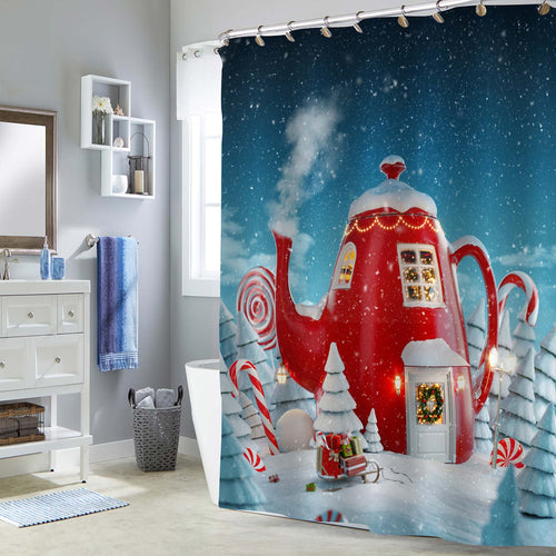 Fairy House Decorated at Christmas in Shape of Kettle Shower Curtain