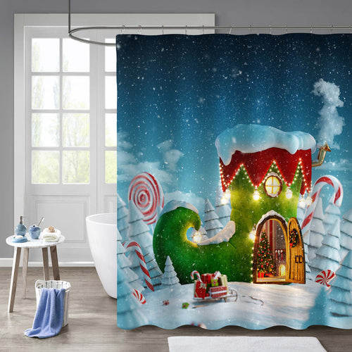 Fairy House Decorated at Christmas in Shape of Elfs Shoe Shower Curtain