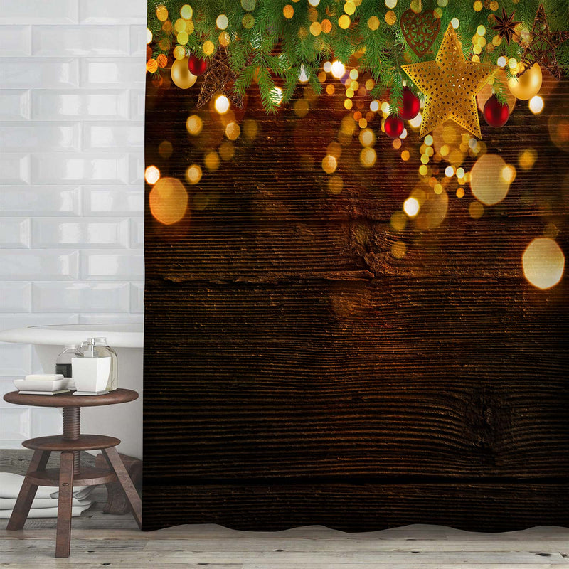 Grunge Christmas Ornaments Shower Curtain - Brown Gold