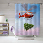 Drone Helicopter Carrying Christmas Tree Shower Curtain