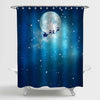 Santa and His Sleigh Flying Over Snowy Landscape Shower Curtain - Blue