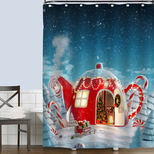 Teapot House with Christmas Interior in Magical Forest Shower Curtain