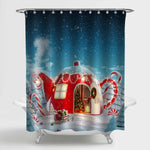 Teapot House with Christmas Interior in Magical Forest Shower Curtain