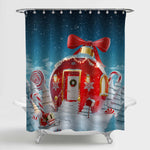 Christmas Bauble House with Ribbon and Lights in Winter Snowy Forest Shower Curtain