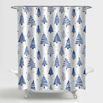 Hand Drawn Doodle Christmas Tree Shower Curtain, Blue