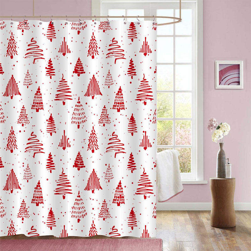 Sketch Drawing Christmas Trees Shower Curtain - Red