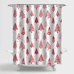 Sketch Drawing Christmas Trees Shower Curtain - Red