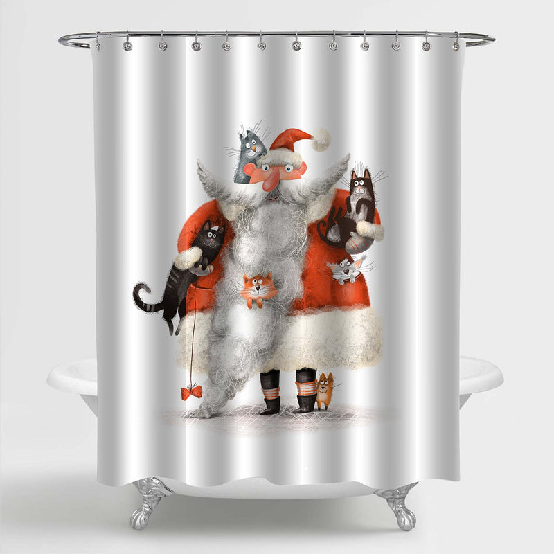 Santa Claus with Fluffy Cats Shower Curtain