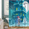 Christmas Landscape House with a Snowman Shower Curtain - Blue