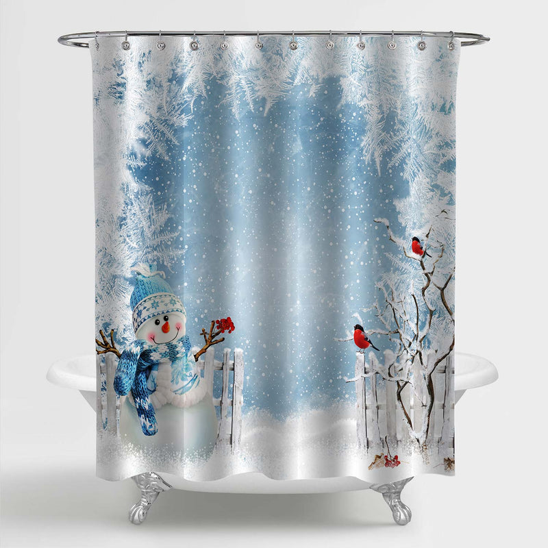 Christmas Background with a Snowman Shower Curtain - Blue