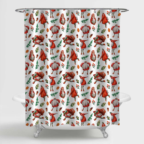 Hand Drawn Cute Dancing Santa Claus Shower Curtain - Red Green