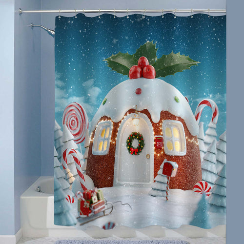 Christmas Homemade Pudding Shaped House Shower Curtain