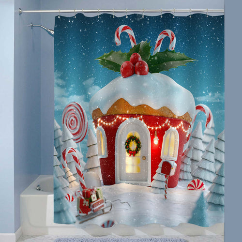 Fairy Tale Christmas Gingerbread Muffin Shaped House Shower Curtain