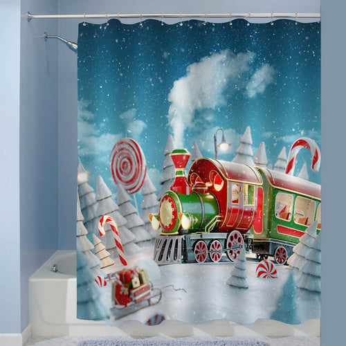 Fairy Santa's Train in a Magical Snowy Forest with Candy Canes Shower Crutain