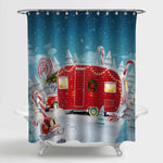 Santa's Christmas Red Camper with Lightsin a Magical Forest Shower Curtain