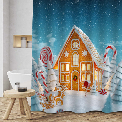 Christmas Gingerbread House Decorated with Christmas Light Shower Curtain