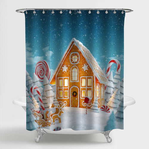 Christmas Gingerbread House Decorated with Christmas Light Shower Curtain