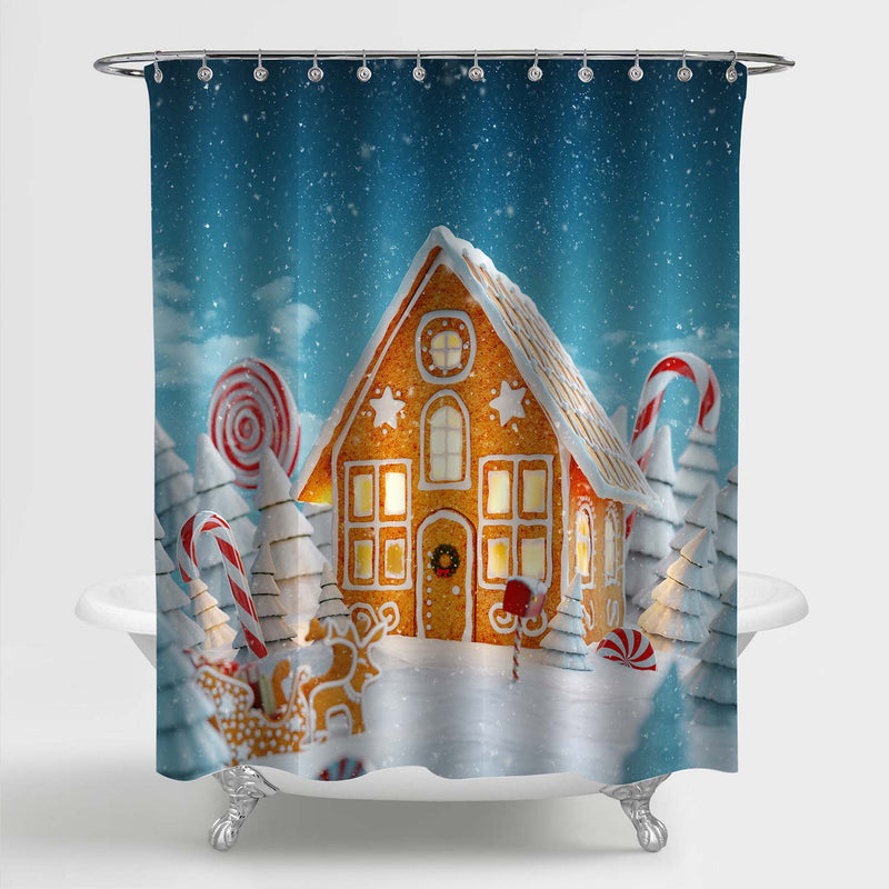 Christmas Gingerbread House Decorated with Christmas Light Shower Curtain